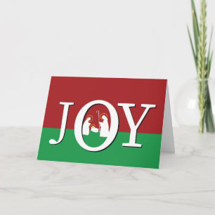 Christmas JOY on Red and Green with Nativity Card