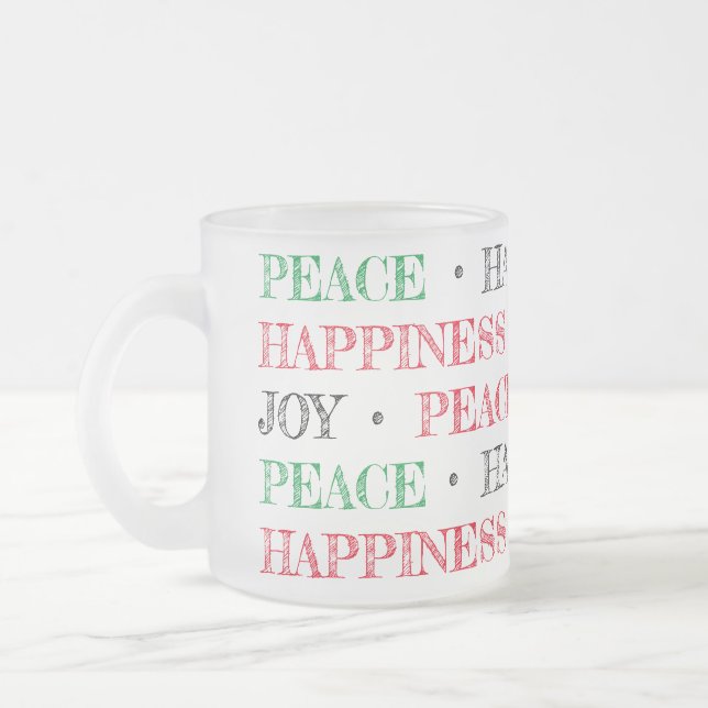 Christmas Joy Peace Happiness Frosted Glass Coffee Mug (Left)