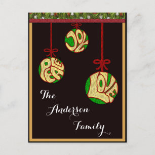 Christmas Joy Peace Love Family Personalise Holiday Postcard