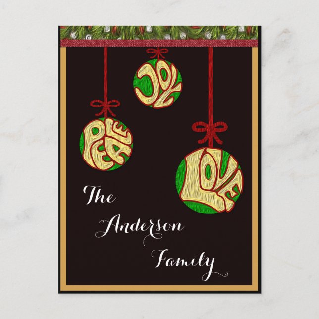 Christmas Joy Peace Love Family Personalise Holiday Postcard (Front)