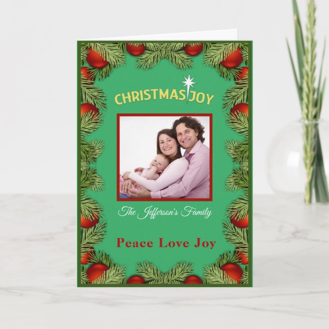 Christmas Joy Peace Love Family Photo Custom Card (Front)