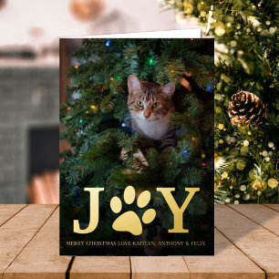 Christmas Joy   Pet Photo Real Foil Holiday Card