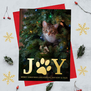 Christmas Joy   Pet Photo Real Foil Holiday Card