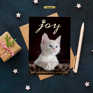 Christmas Joy   Pet Photo Real Foil Holiday Card