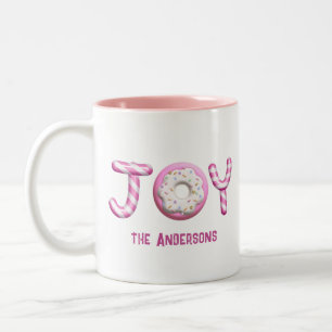 Christmas Joy   Pink Candy Cane Personalised  Two-Tone Coffee Mug