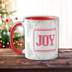 Christmas Joy Red Knit Mistletoe Watercolor Mug