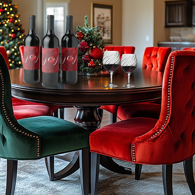 Christmas Joy Red Snowflakes Falling Snow   Wine Label (Creator Uploaded)