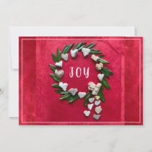 Christmas Joy Red/White Wreath Flat Holiday Card