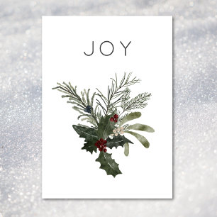 Christmas Joy Rustic Minimal Holly Greenery Holiday Card