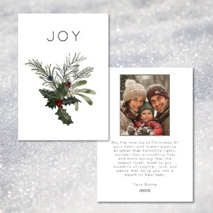Christmas Joy Rustic Minimal Photo Greenery Holiday Card