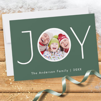 Christmas Joy Sage Green Custom Photo Holiday Card