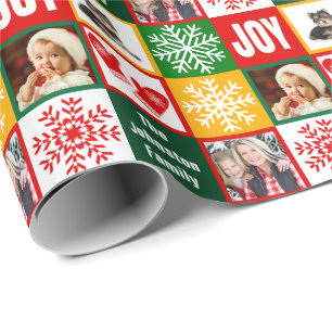 Christmas Joy Snowflake Add Your Own Family Photos Wrapping Paper