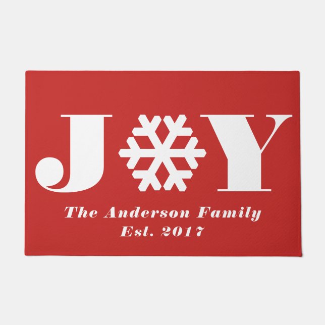 Christmas Joy Snowflake & Family Name Doormat (Front)