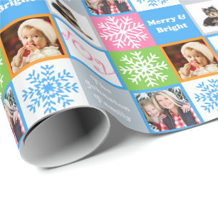 Christmas Joy Snowflake Pastels Add Family Photos Wrapping Paper