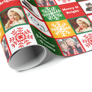 Christmas Joy Snowflakes Add Family Photos Wrapping Paper