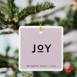 Christmas Joy | Soft Lilac Purple Minimal Simple Ceramic Ornament<br><div class="desc">Simple, stylish, trendy "joy" christmas tree ornament with modern minimalist typography in black on a lilac purple pink pastel background framed by a simple white border. The name and year can be easily customised for a personal touch. A quirky, minimal christmas design to stand out from the crowd! #christmas #ornament...</div>