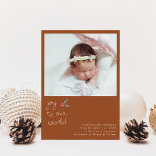 Christmas Joy Terracotta Photo Birth Announcement