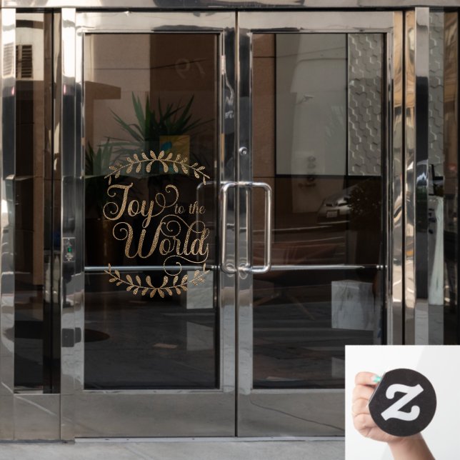 Christmas Joy To The World Faux Gold Leaf Business Window Cling (Office Door)