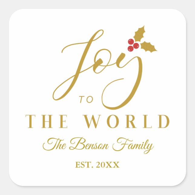 Christmas Joy to the World Quote Whimsical Script Square Sticker (Front)