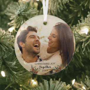 Christmas Joy Together Couple Glass Ornament
