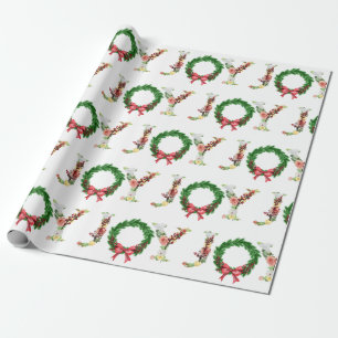 Christmas joy typography red green wrapping paper