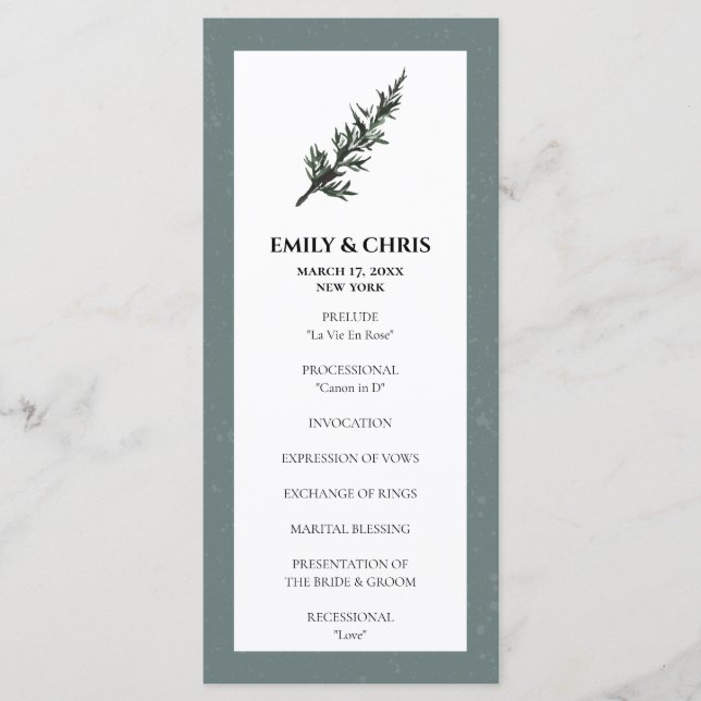 Christmas Joy | Watercolor Winter Wedding Ceremony Programme (Front)