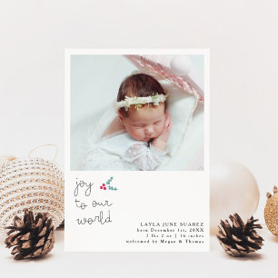 Christmas Joy White Photo Birth Announcement