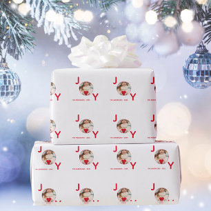 Christmas joy white red photo wrapping paper