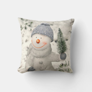 Christmas Joy with Smiling Snowman Cushion