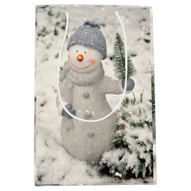 Christmas Joy with Smiling Snowman Medium Gift Bag (Front)