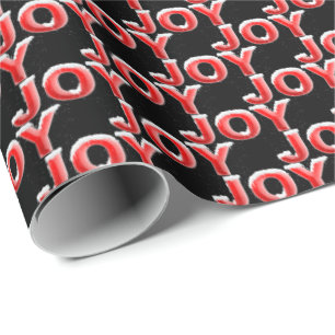 Christmas Joy with snow cap on black Wrapping Paper