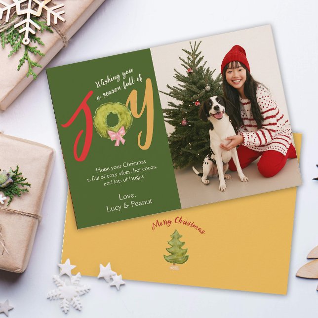 Christmas Joy Wreath Bow Fun Typography Cute Holiday Card (Creator Uploaded)