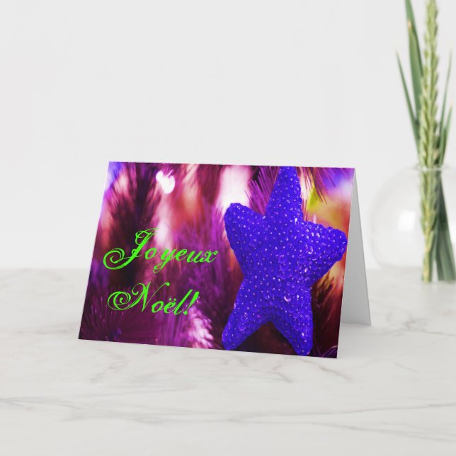 Christmas Joyeux Noel Purple Christmas Star I  Holiday Card (Front)