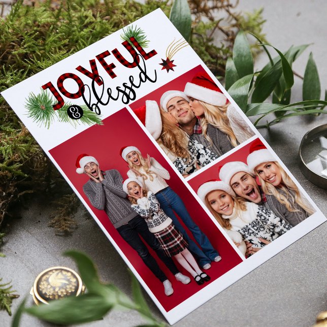Christmas Joyful & Blessed Red Plaid 3 Photo (Creator Uploaded)