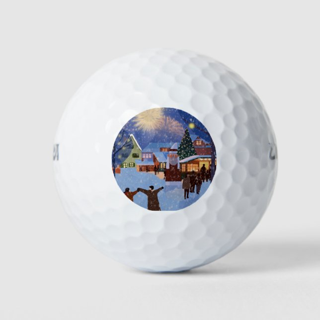 Christmas Joyful Fireworks Celebration Art Golf Balls (Front)