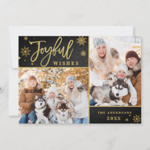 Christmas Joyful Gold Frame 2 PHOTO Greeting Holiday Card