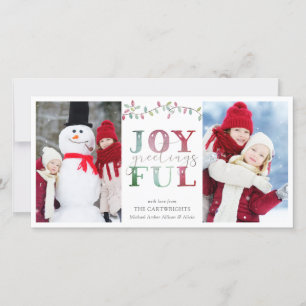 Christmas JOYFUL GREETINGS 2 Photos Lights Holiday Card
