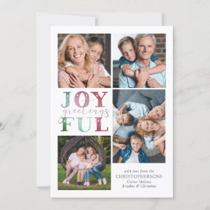 Christmas JOYFUL GREETINGS 4 Photos Watercolor Holiday Card