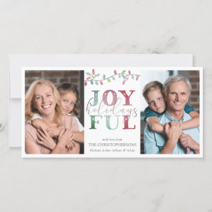 Christmas JOYFUL HOLIDAYS 3Photos Watercolor Holiday Card