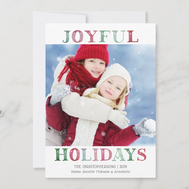 Christmas JOYFUL HOLIDAYS Photo Watercolor Holiday Card (Front)