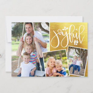 Christmas Joyful Modern Metallic Gold Three Photo