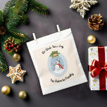 Christmas Joyful Snowman Custom Favour Bags<br><div class="desc">Spread joy with winter-themed bags featuring a cheerful snowman and holly. Ideal for festive parties,  family gatherings,  and gifting. Personalise for an added special touch.</div>