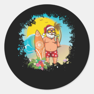 Christmas July Santa Hawaiian Summer Surf Surfer Classic Round Sticker