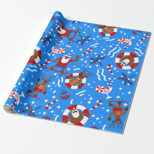 christmas july skater black santa skateboard wrapping paper