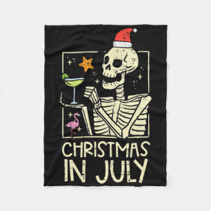 Christmas July Skeleton Flamingo Funny Summer Xmas Fleece Blanket