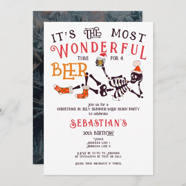 Christmas July Skeleton Summer Ween Beer Birthday Invitation (Front/Back)