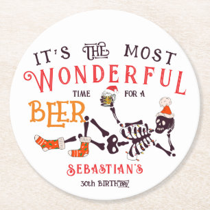 Christmas July Skeleton Summer Ween Beer Birthday Round Paper Coaster