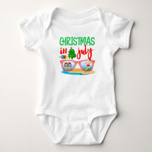 Christmas July surfing Santa flip flop  Baby Bodysuit