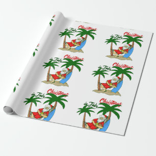 christmas july tropical santa claus wrapping paper