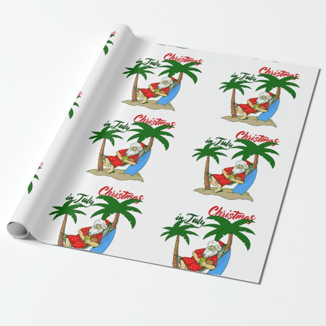 christmas july tropical santa claus wrapping paper (Unrolled)